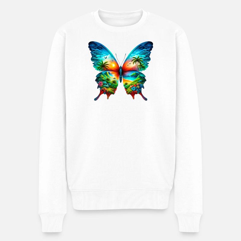 Schmetterling - Männer Premium Bio Pullover - Weiß