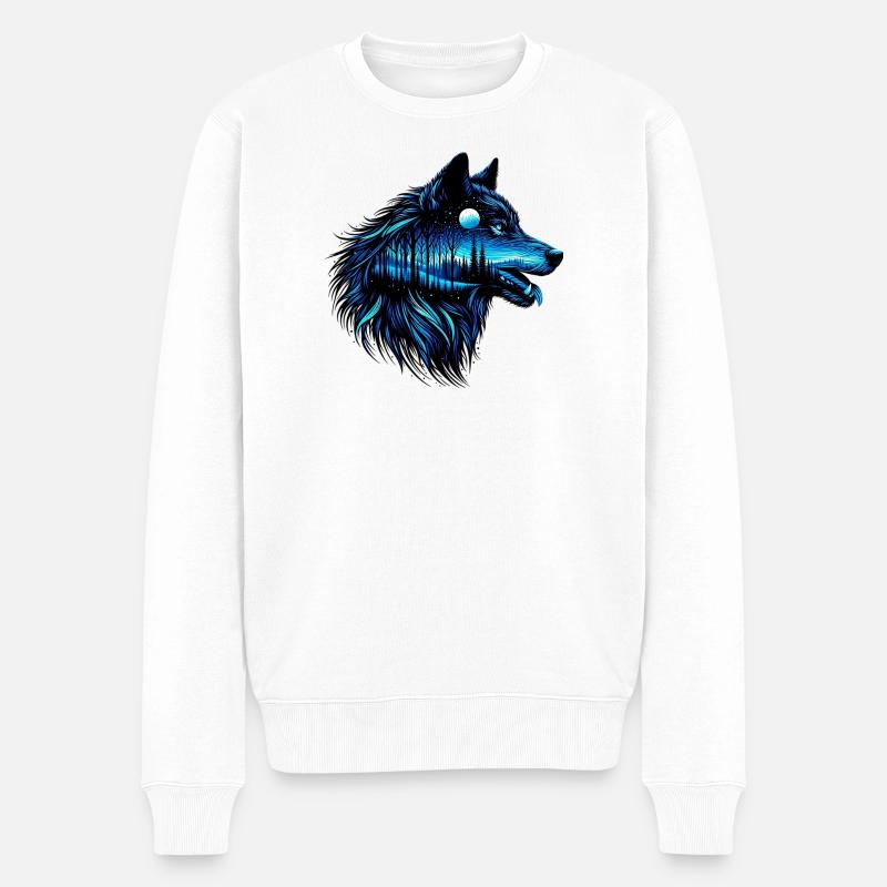 Wolf - Männer Premium Bio Pullover - Weiß