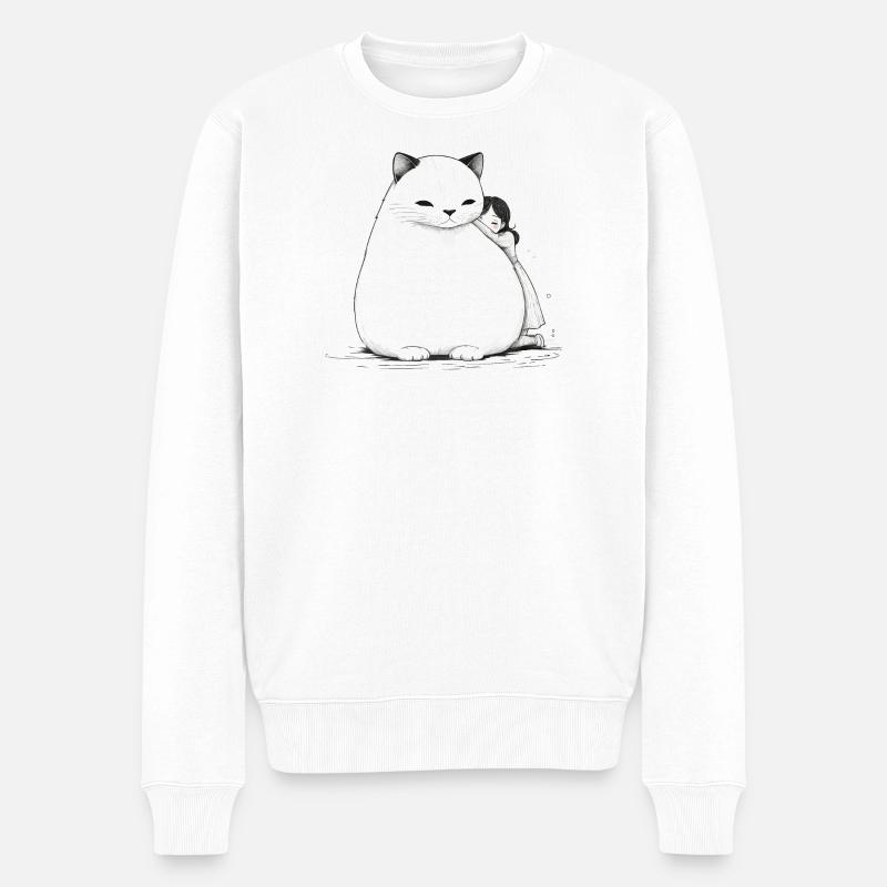 Gros câlin avec un chat - Pull Premium bio Homme - blanc