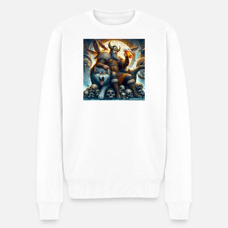 Viking avec un loup - Pull Premium bio Homme - blanc