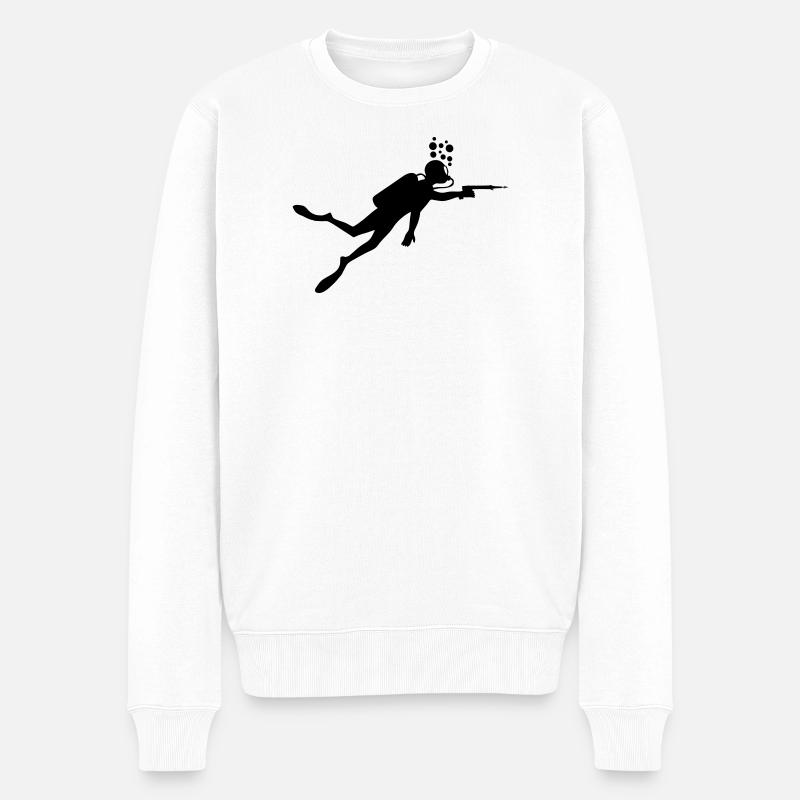 Taucher mit Harpune - Männer Premium Bio Pullover - Weiß