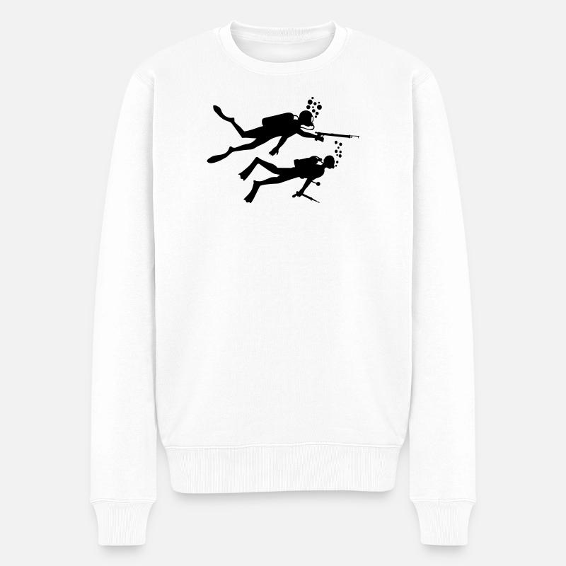 Deux plongeurs sous-marins avec des harpons - Pull Premium bio Homme - blanc
