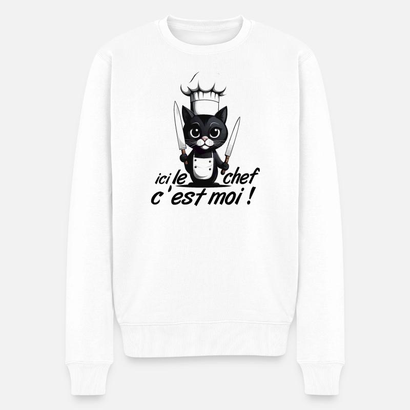 ici le chef c'est moi ! humour chat chef cuisine - Pull Premium bio Homme - blanc