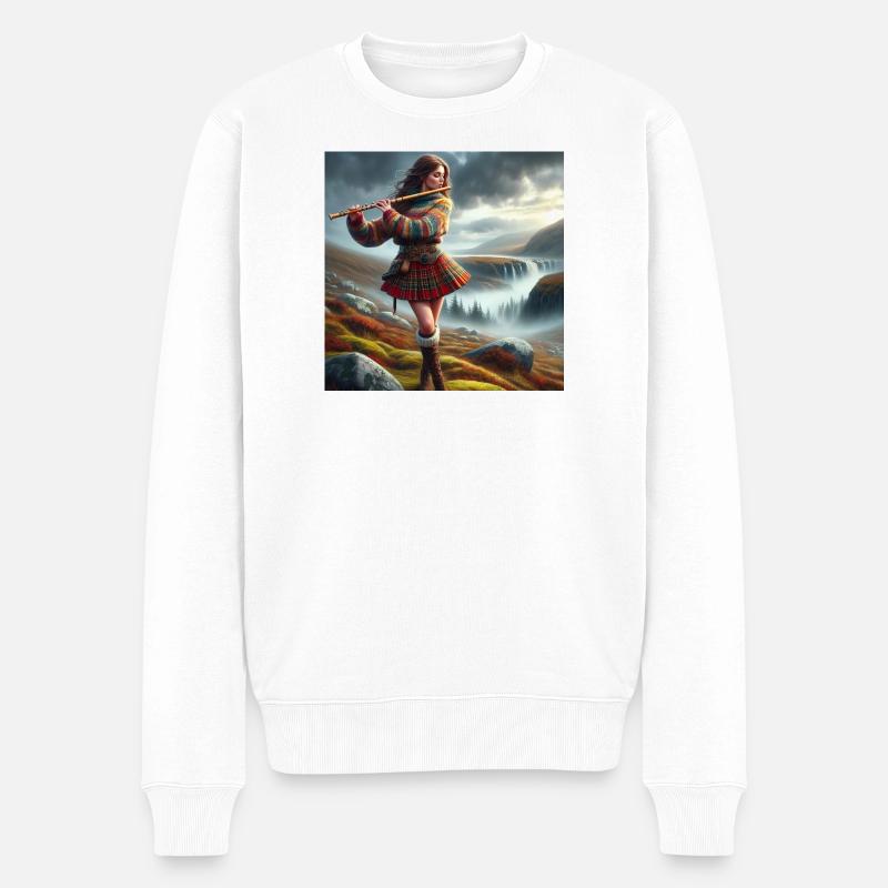 Keltische Musikerin - Männer Premium Bio Pullover - Weiß