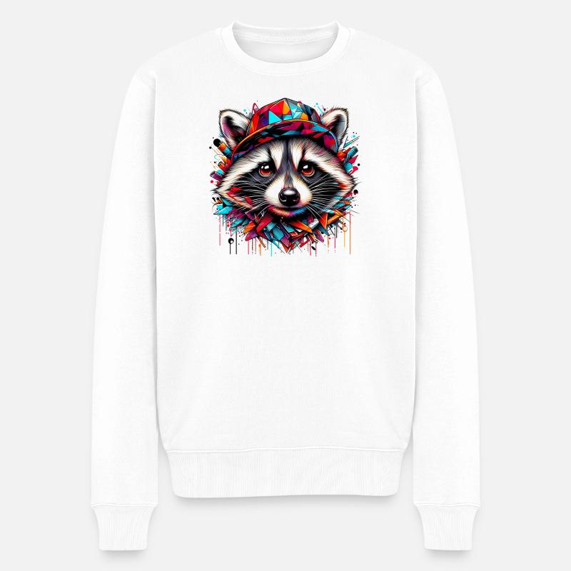 Waschbär mit Hutmütze Rap-Hut - Männer Premium Bio Pullover - Weiß