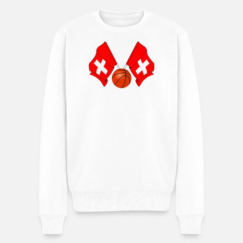 Zwei Schweizer Fahnen Basketball Schweiz - Männer Premium Bio Pullover - Weiß