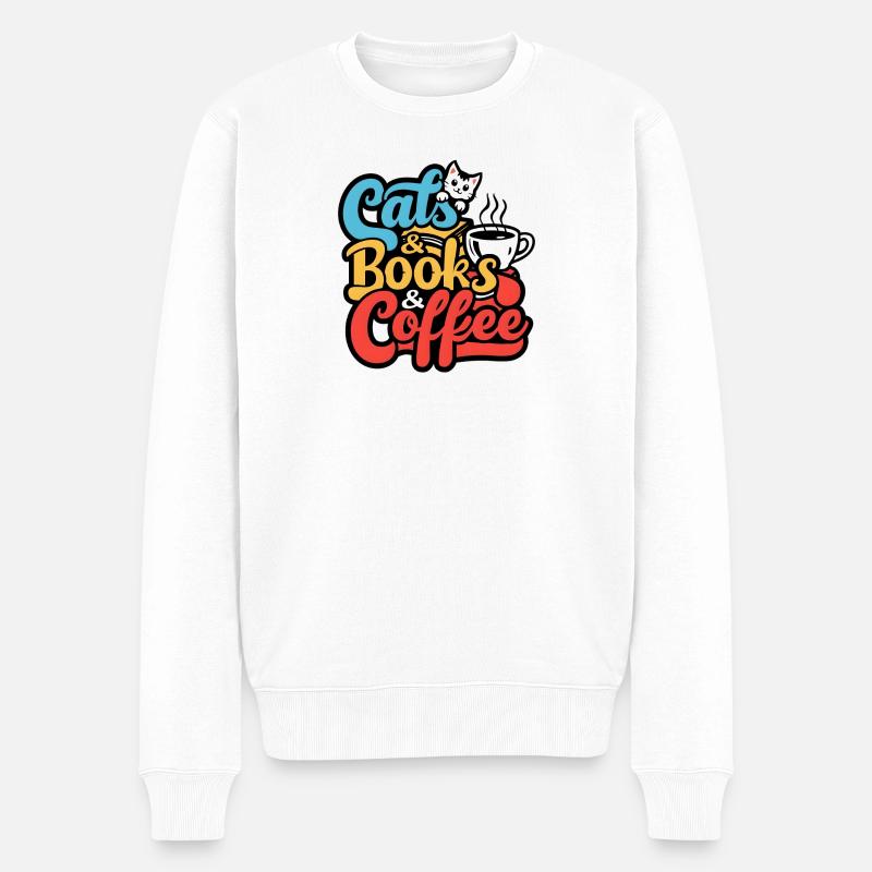 Liebe Katze Kätzchen Kaffee Bücher Koffie Boeken - Männer Premium Bio Pullover - Weiß