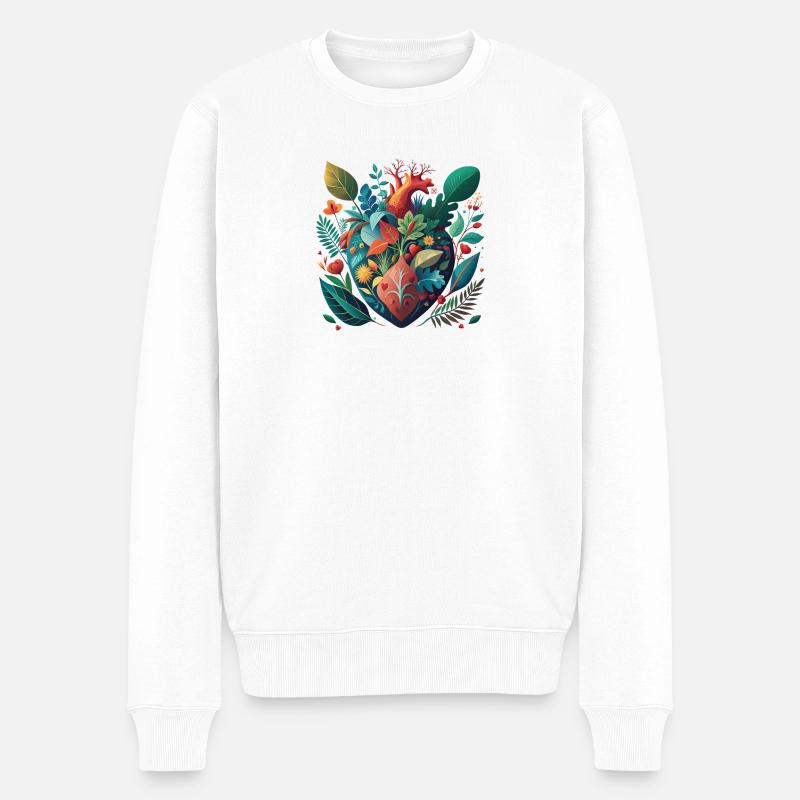 Regenbogen Botanisches Herz - Männer Premium Bio Pullover - Weiß