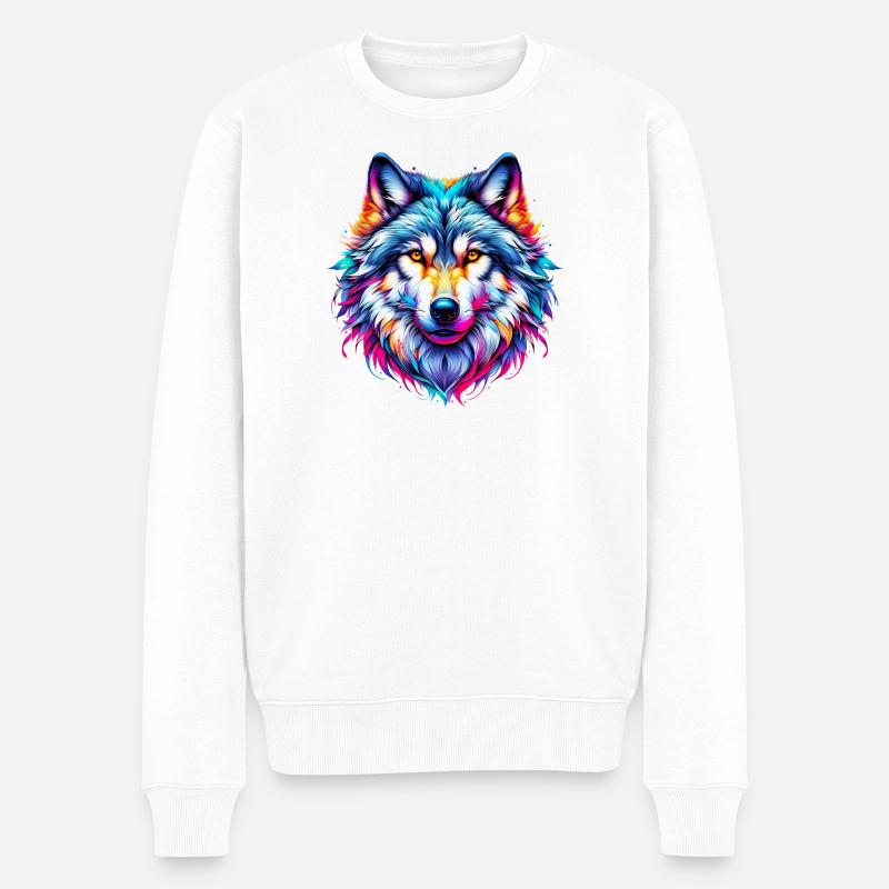 Wolf - Männer Premium Bio Pullover - Weiß