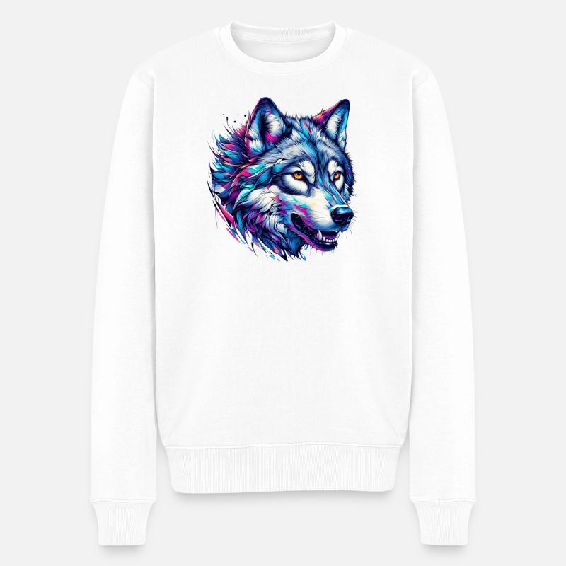 Wolf - Männer Premium Bio Pullover - Weiß