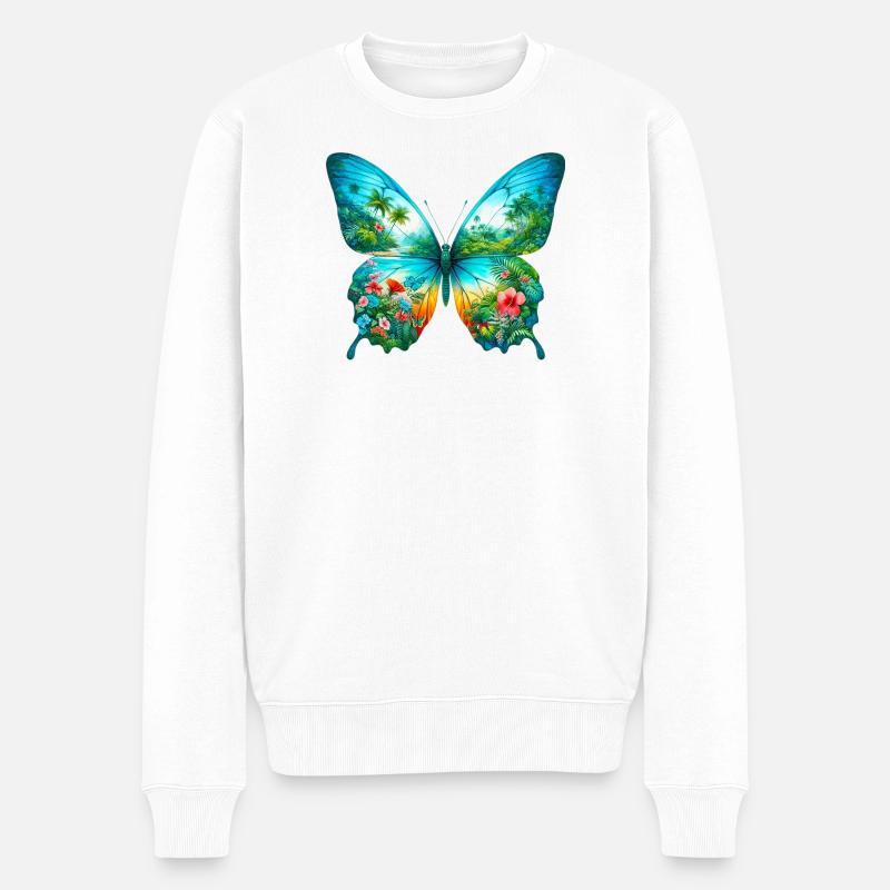 Schmetterling - Männer Premium Bio Pullover - Weiß