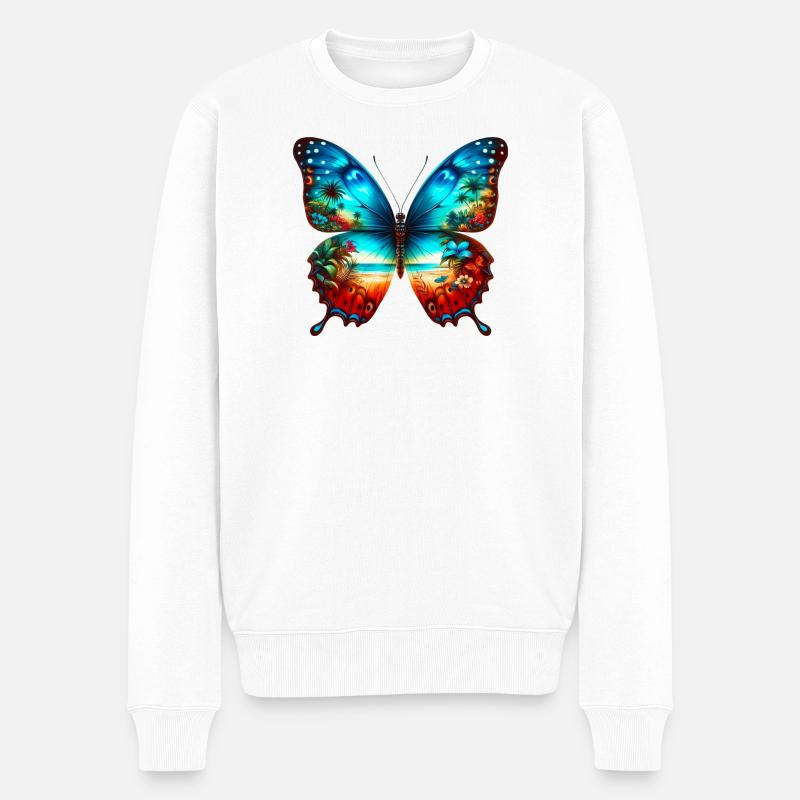 Schmetterling - Männer Premium Bio Pullover - Weiß