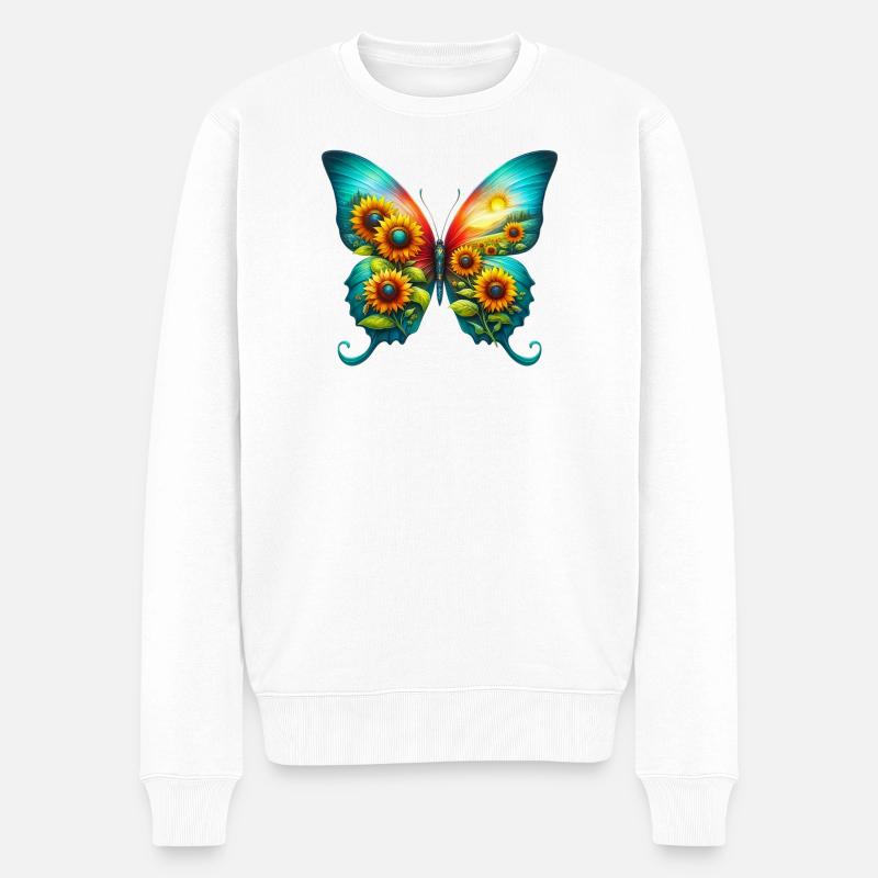 Schmetterlingsblumen Sonnenblumen Sonnenblumen - Männer Premium Bio Pullover - Weiß