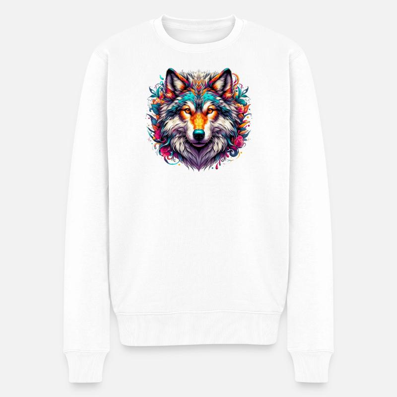 Wolf - Männer Premium Bio Pullover - Weiß