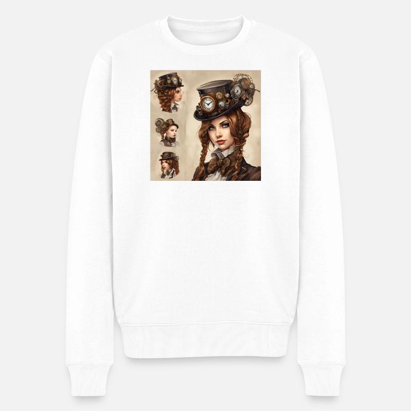 Belle fille dans le style steampunk - Pull Premium bio Homme - blanc