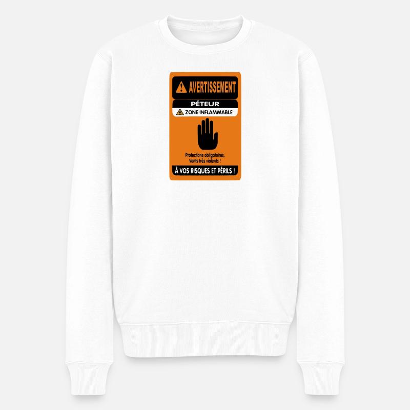 Warnung vor Furzen - Männer Premium Bio Pullover - Weiß