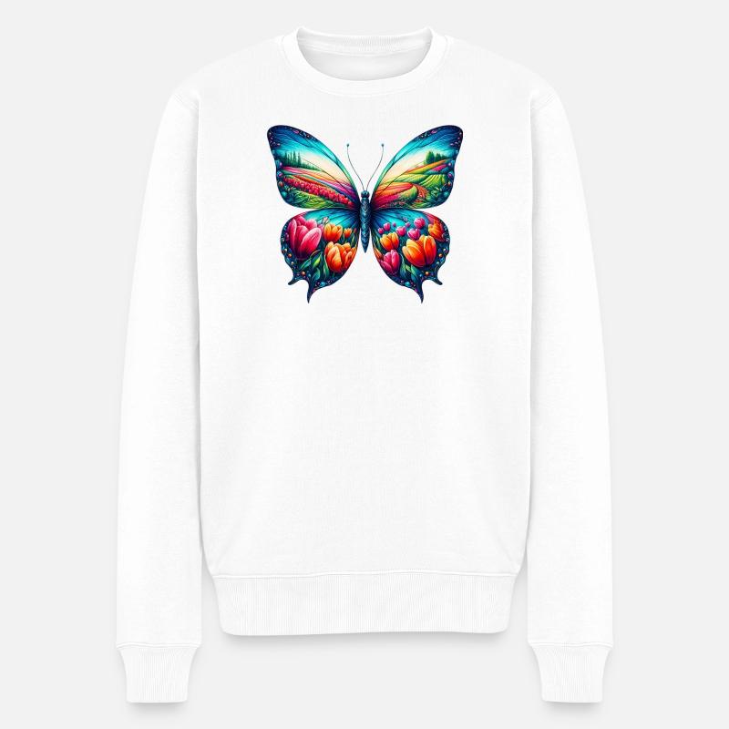 Papillon Fleurs Tulipes Tulipe Hollande - Pull Premium bio Homme - blanc
