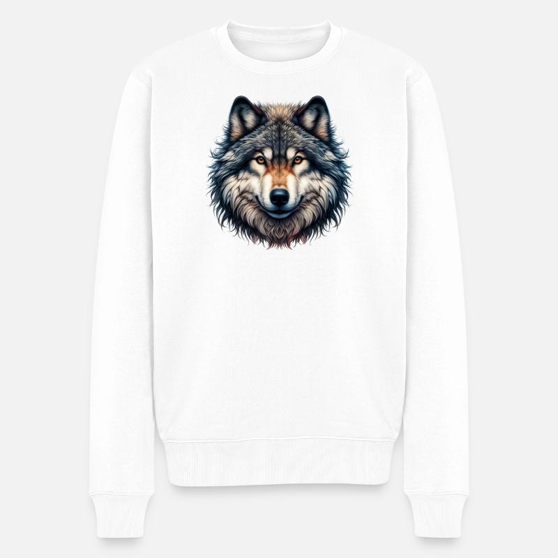 Wolf - Männer Premium Bio Pullover - Weiß
