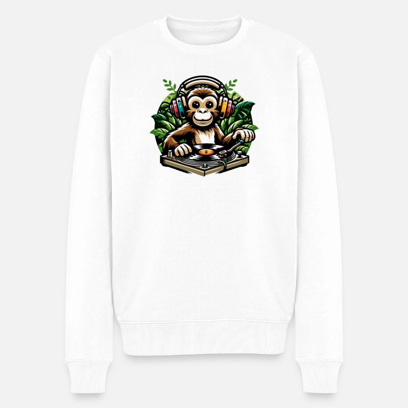 Jungle Grooves : le singe Vinyl Vibes - Pull Premium bio Homme - blanc