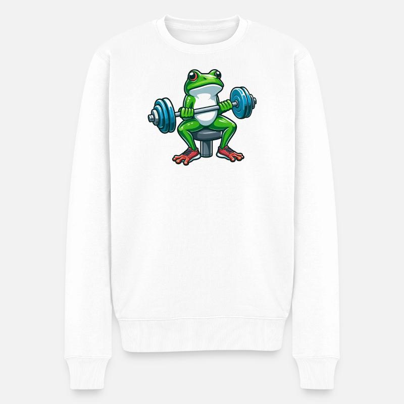 Starker Frosch Workout Hanteltraining - Männer Premium Bio Pullover - Weiß