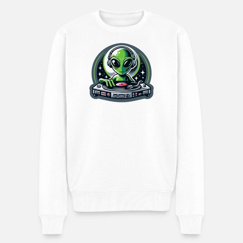 Galactic Grooves: Der außerirdische DJ - Männer Premium Bio Pullover - Weiß
