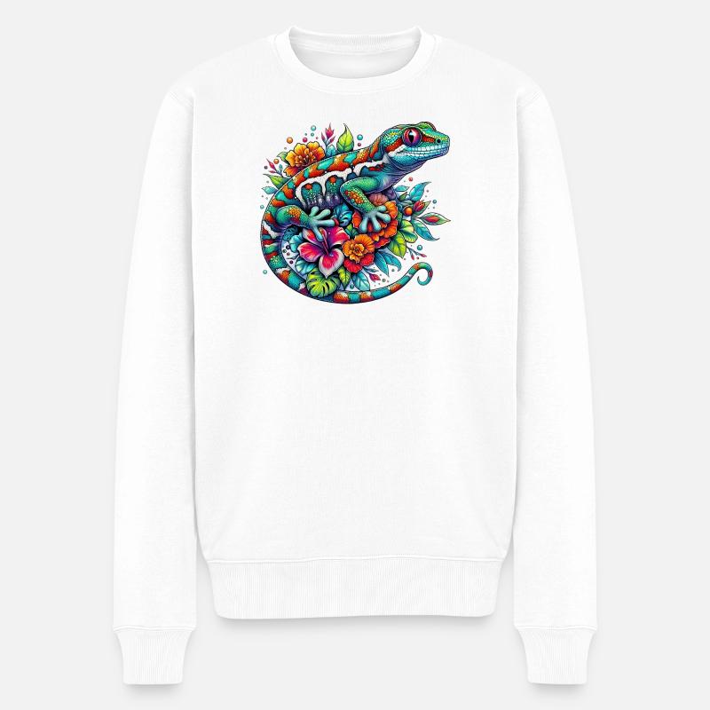 Gecko - Männer Premium Bio Pullover - Weiß