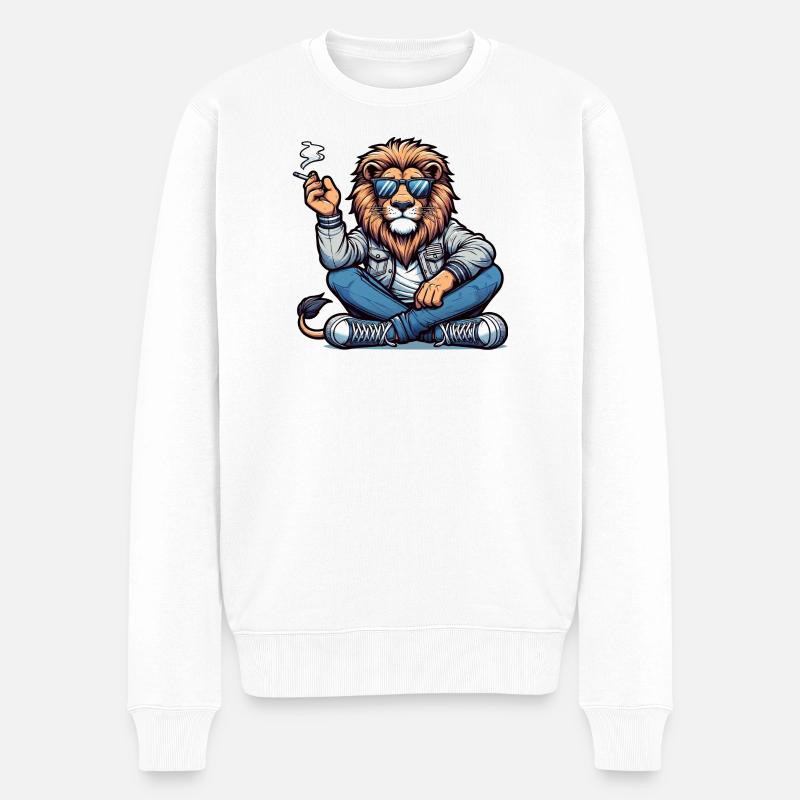 Löwenrebell mit Sonnenbrille - Männer Premium Bio Pullover - Weiß