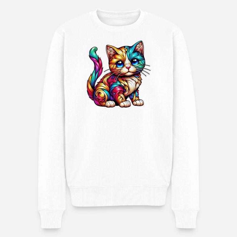 Katze - Männer Premium Bio Pullover - Weiß