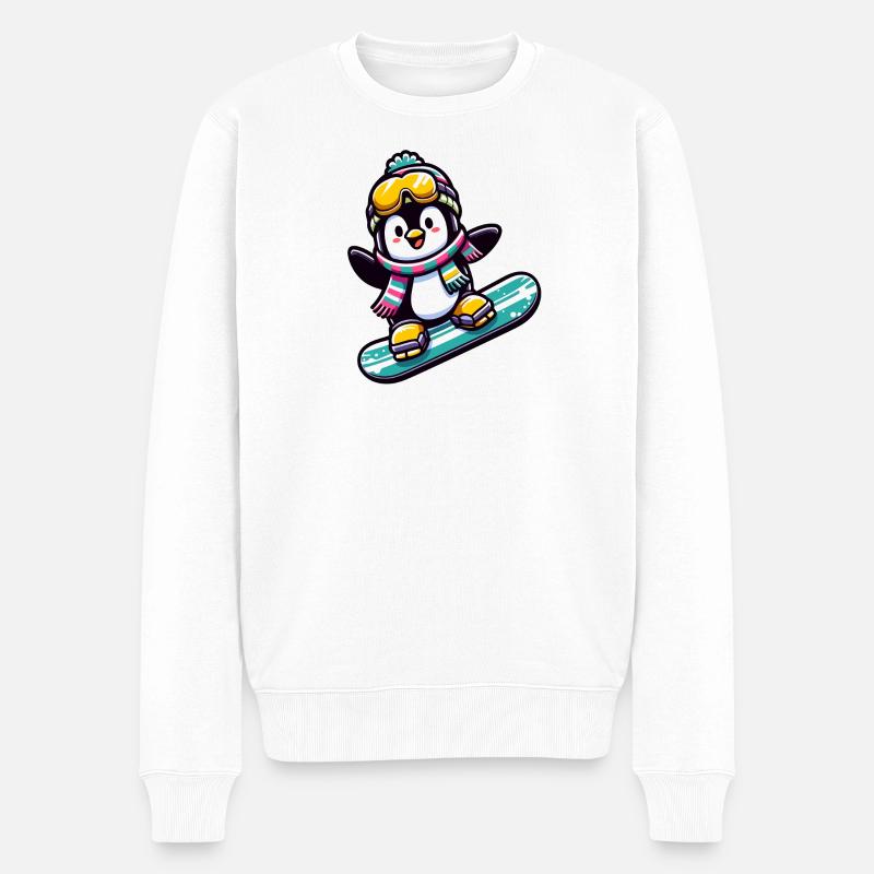 Snowboard Star: Der gleitende Pinguin - Männer Premium Bio Pullover - Weiß