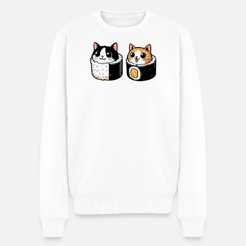 Neko Maki Mix : Le Chat Sushi - Pull Premium bio Homme - blanc
