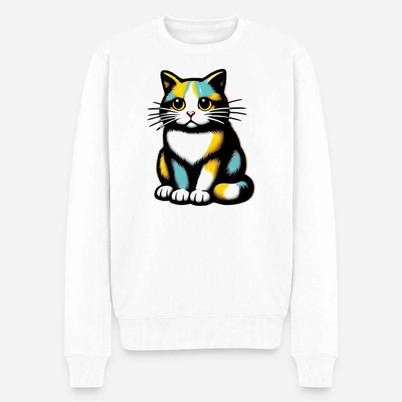 Katze - Männer Premium Bio Pullover - Weiß