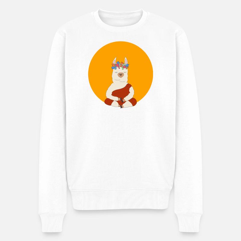 Meditierendes Lama - Männer Premium Bio Pullover - Weiß