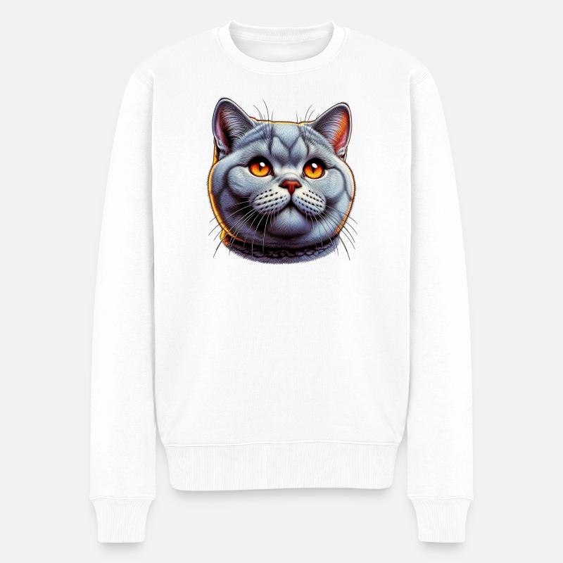 Chat British Shorthair - Pull Premium bio Homme - blanc
