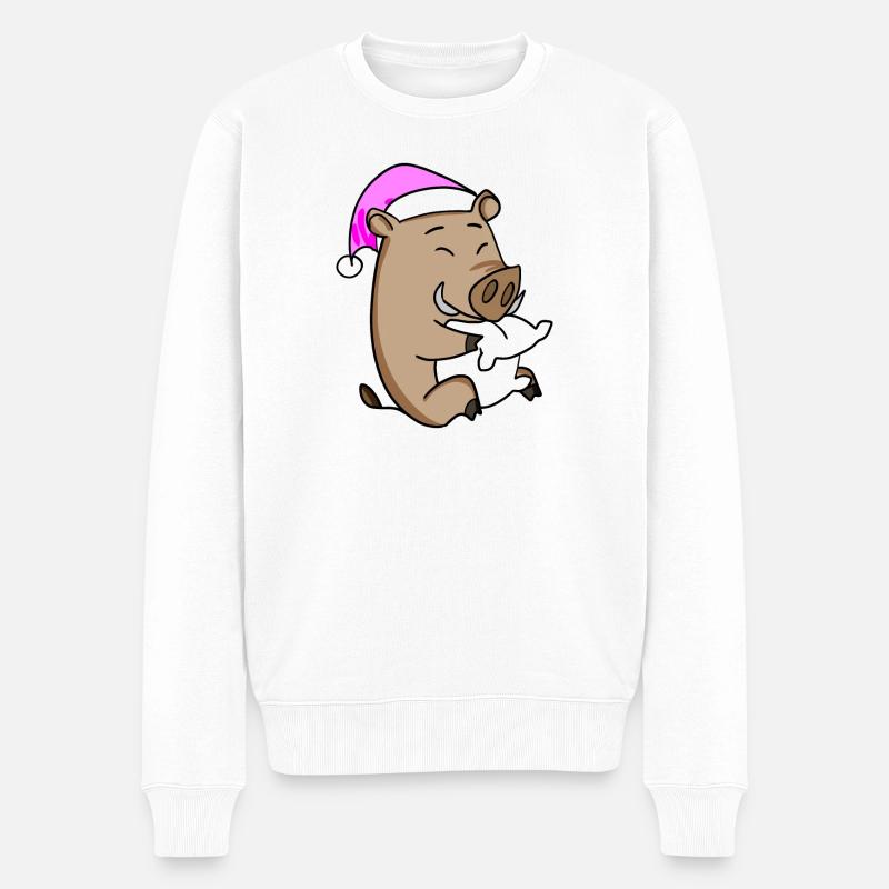 Wildschwein Müde Ausschlafen Schlafen Mädchen - Männer Premium Bio Pullover - Weiß