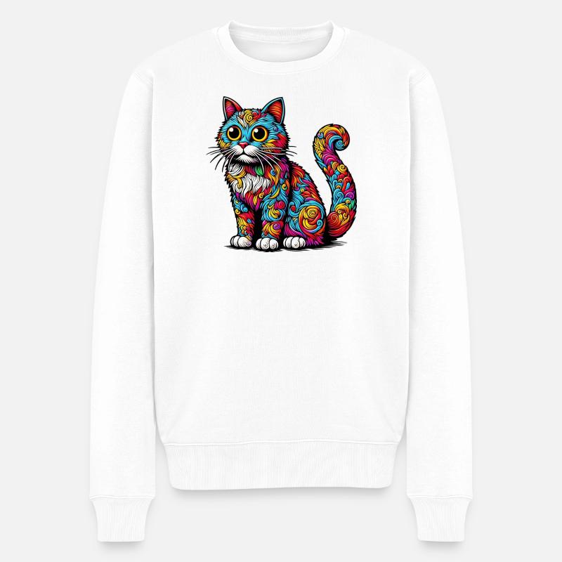 Katze - Männer Premium Bio Pullover - Weiß