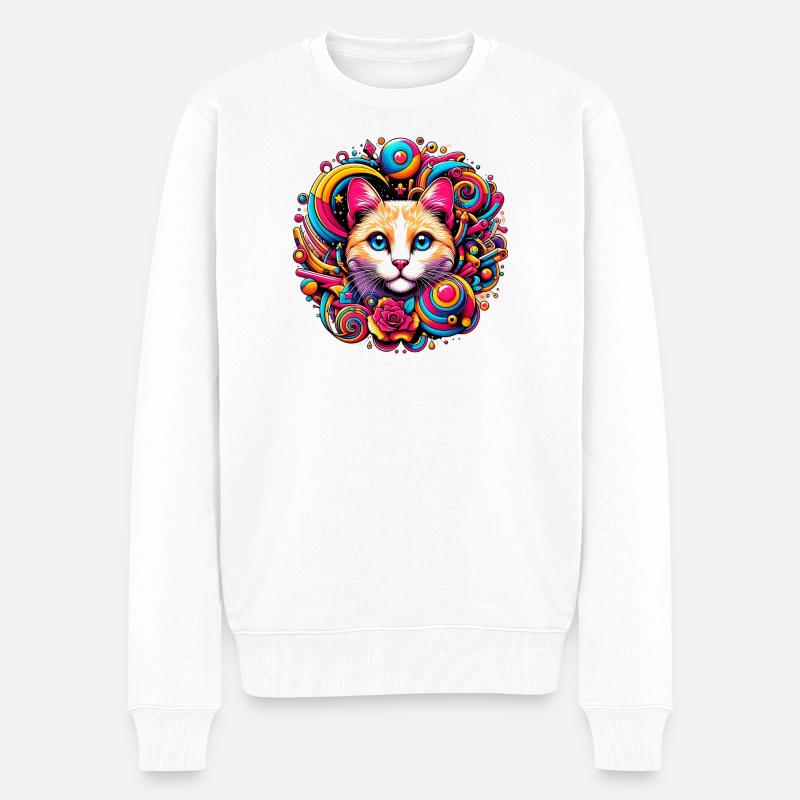 Katze - Männer Premium Bio Pullover - Weiß