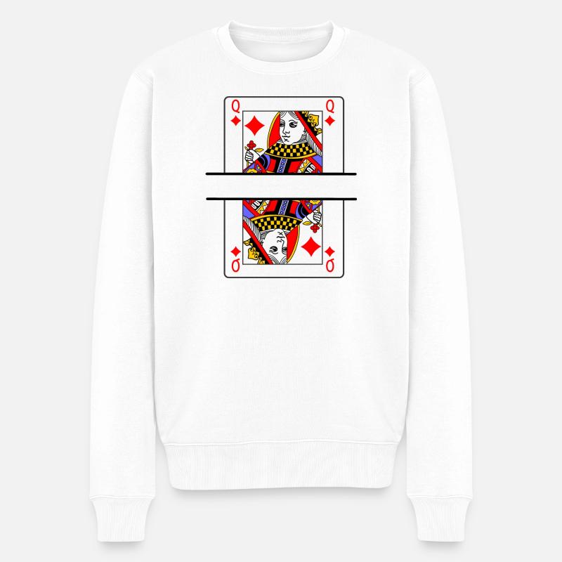 Spielkarte Karo-Dame mit Bannerplatz - Männer Premium Bio Pullover - Weiß