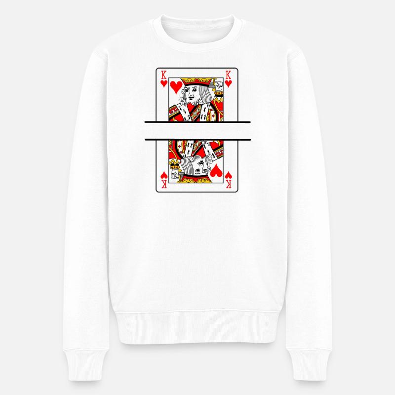 Spielkarte Herzkönig mit Bannerfeld - Männer Premium Bio Pullover - Weiß