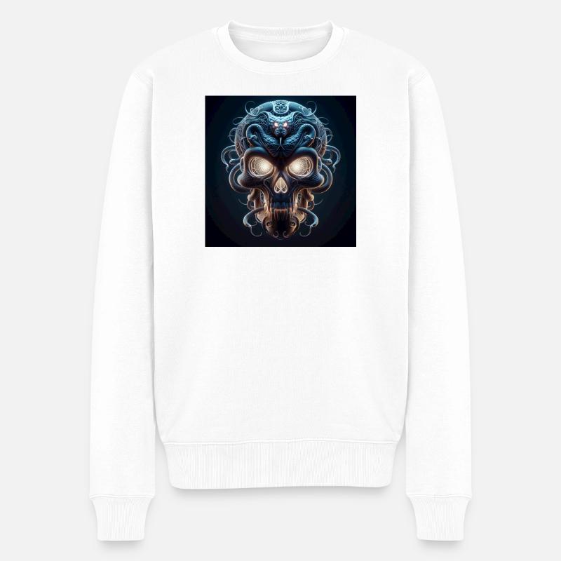 Crâne fusionné avec serpent 3D - Pull Premium bio Homme - blanc