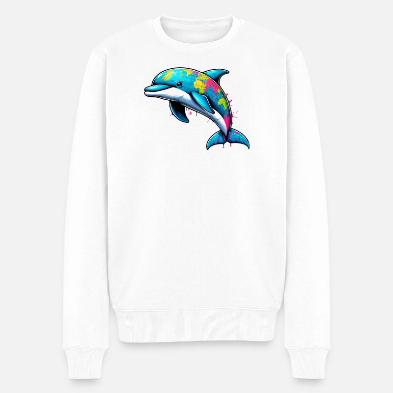 Delfin Globus Welt Planet Erde - Männer Premium Bio Pullover - Weiß