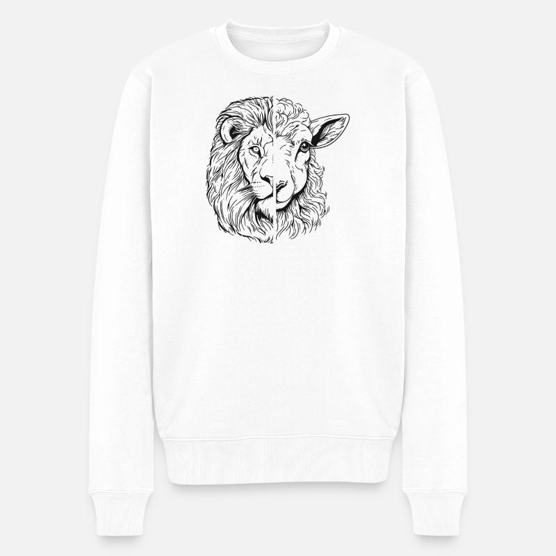 Löwe und Lamm - Männer Premium Bio Pullover - Weiß