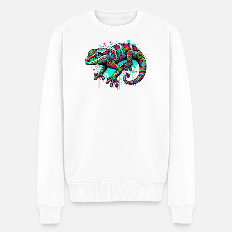 Gecko - Männer Premium Bio Pullover - Weiß