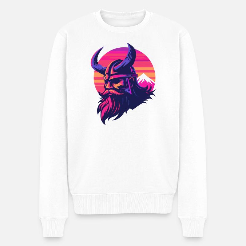 Wikinger Synthwave 3 - Männer Premium Bio Pullover - Weiß