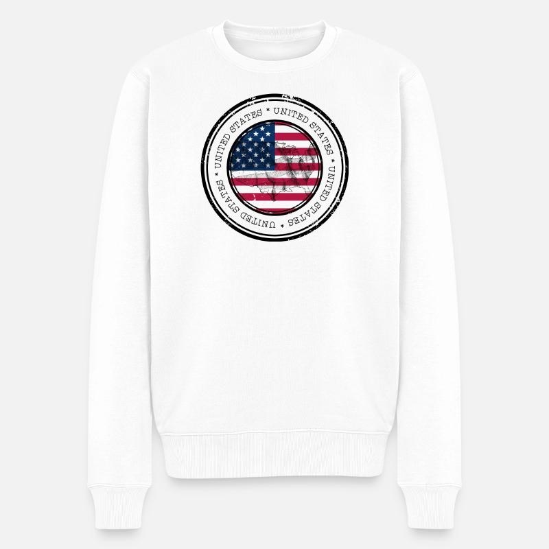 Drapeau des États-Unis Carte Emblème Rond - Pull Premium bio Homme - blanc