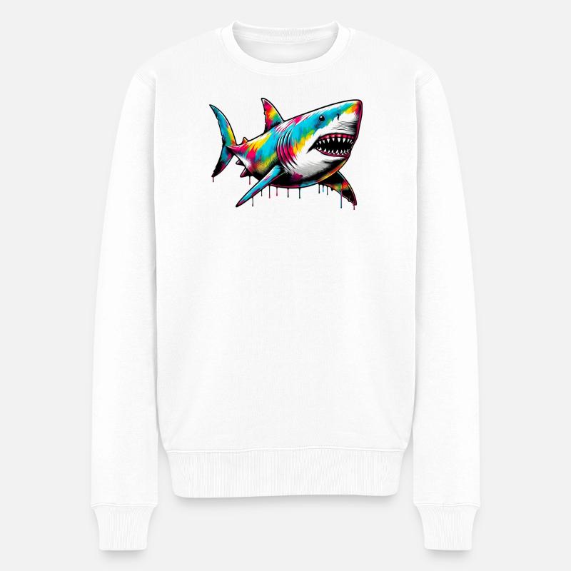 Hai - Männer Premium Bio Pullover - Weiß