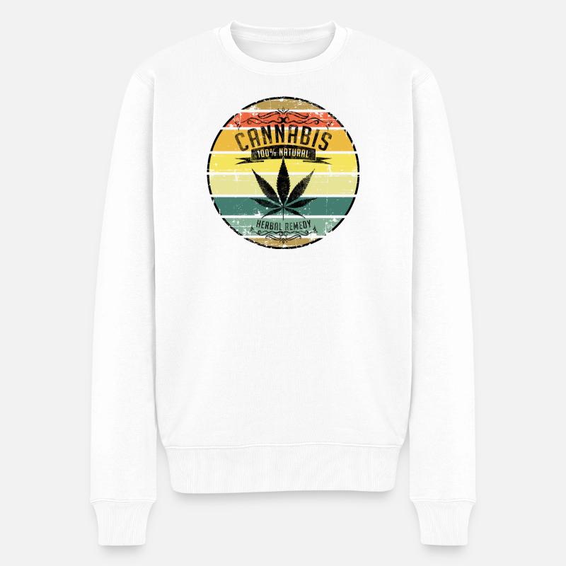 Feuille de cannabis rétro - Pull Premium bio Homme - blanc
