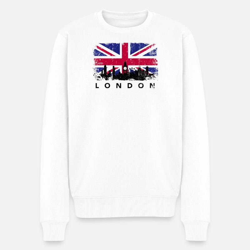 Union Jack Skyline Silhouette - Männer Premium Bio Pullover - Weiß