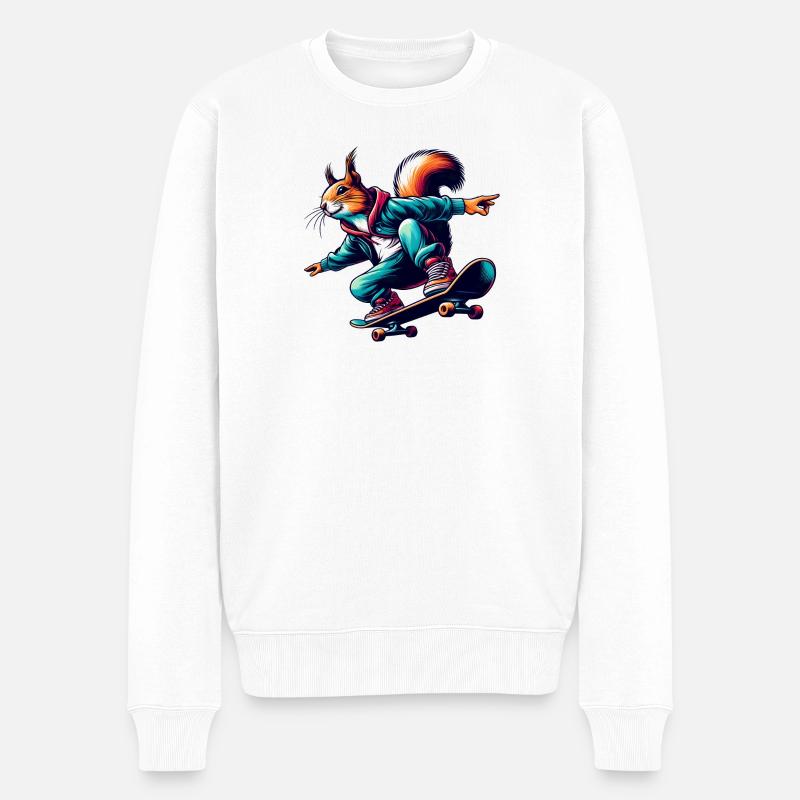Écureuil cool sur un skateboard - Pull Premium bio Homme - blanc