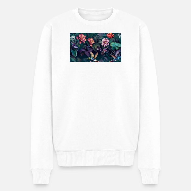 Fleurs tropicales nocturnes Colibris - Pull Premium bio Homme - blanc
