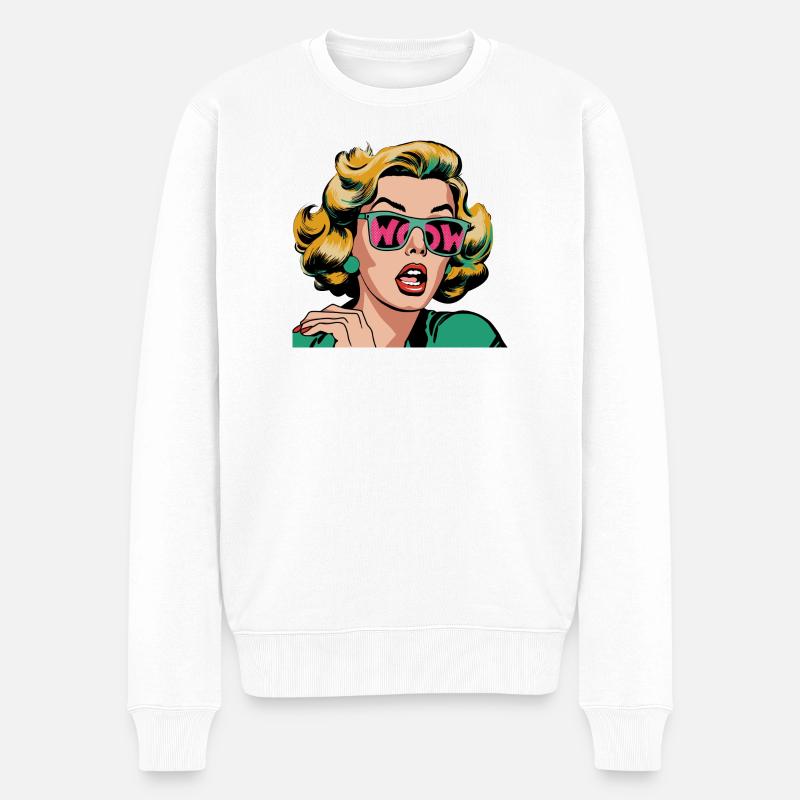 Pop Art WOW-Porträt mit glitzernder Sonnenbrille - Männer Premium Bio Pullover - Weiß